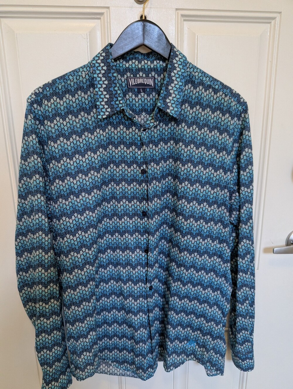Vilebrequin Mens Turtle Geometric Print Long Sleeve Button Down Shirt Size L